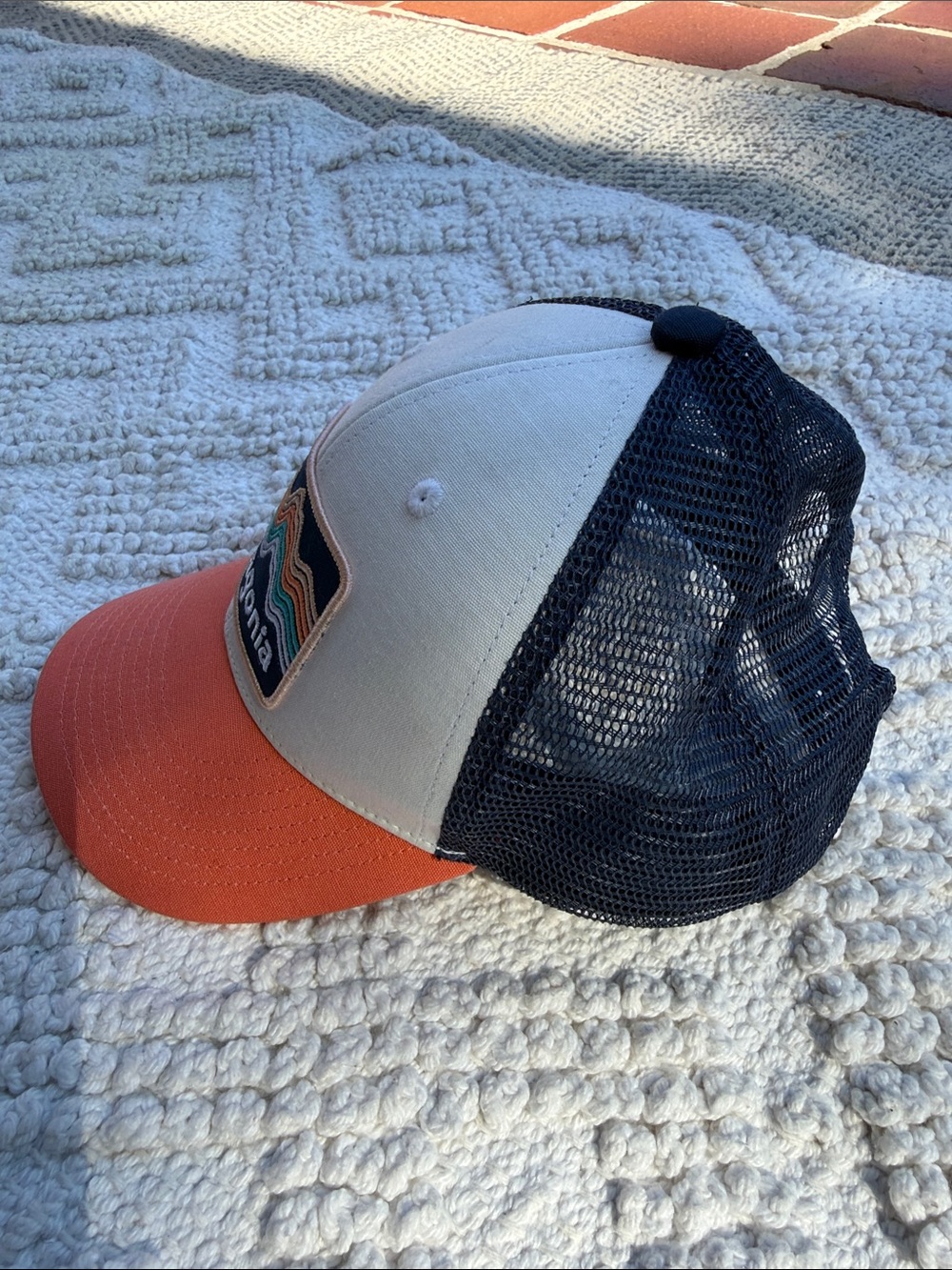 Kids Patagonia Trucker Cap in Cream, Orange & Navy - Picture 3 of 5